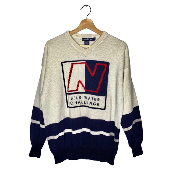 Vintage 90s Nautica Blue water Challenge Sweater - Picture 1 of 10